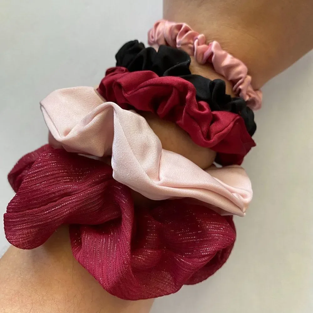 Set of 5 Scrunchies - Burgundy Pink